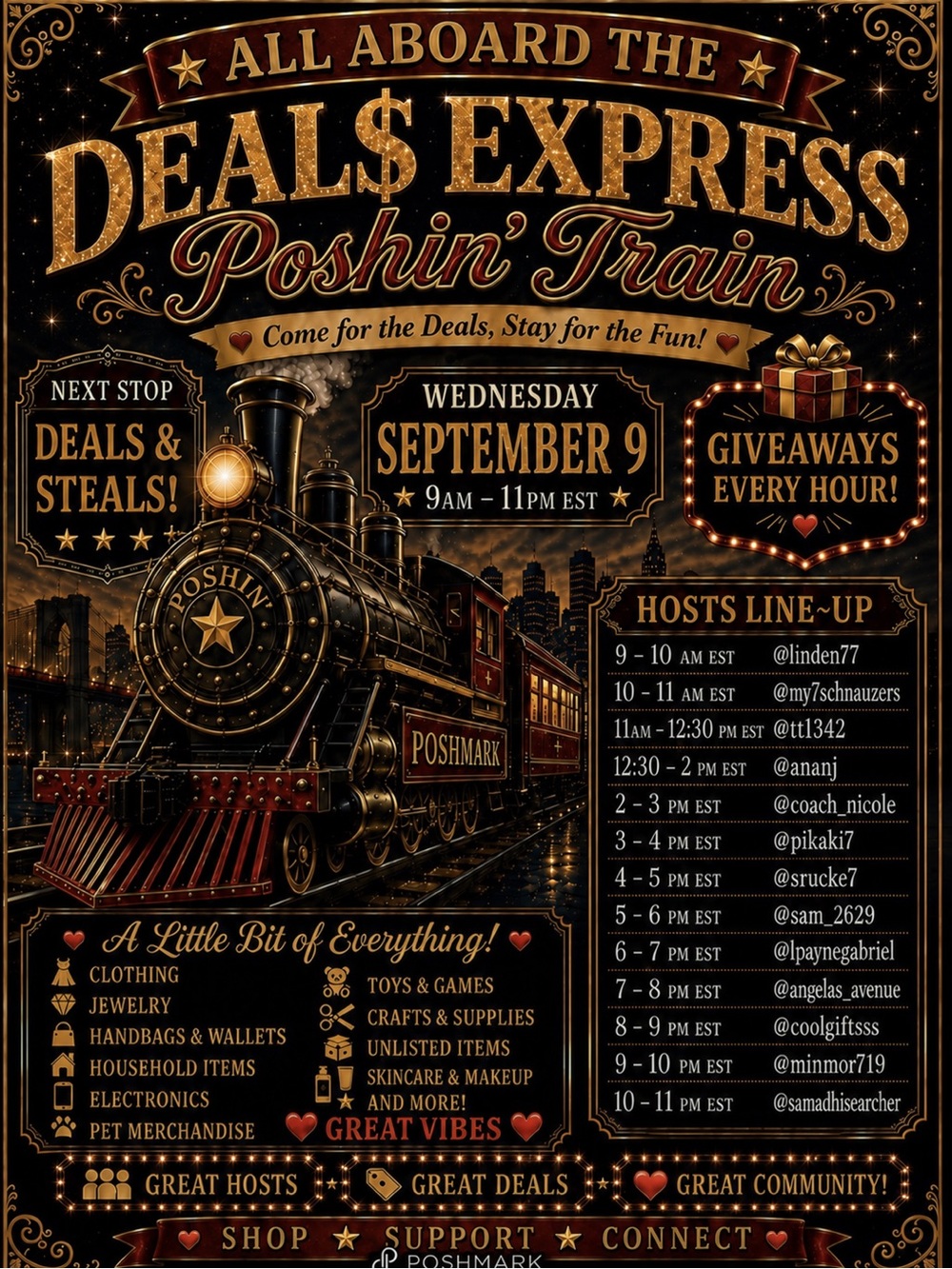 ✨ ALL ABOARD THE DEALS EXPRESS Poshin Train✨ 9/09/26 𝐌𝐘 𝐓𝐈𝐌𝐄 𝐒𝐋𝐎𝐓: 𝟕~𝟖 𝐏𝐌 𝐄𝐒𝐓